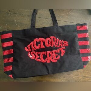 Victoria's Secret Black Tote with Red Sequin Logo